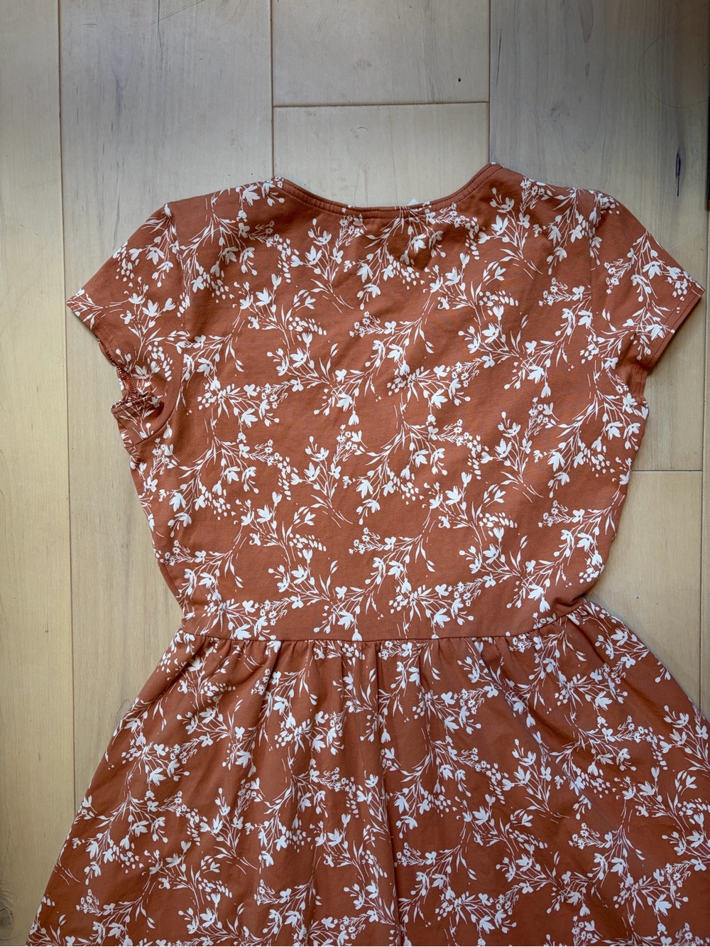 Pact Organic Cotton Fit & Flare Crossover Dress Rust Terracotta Floral Pockets S - Picture 6 of 10